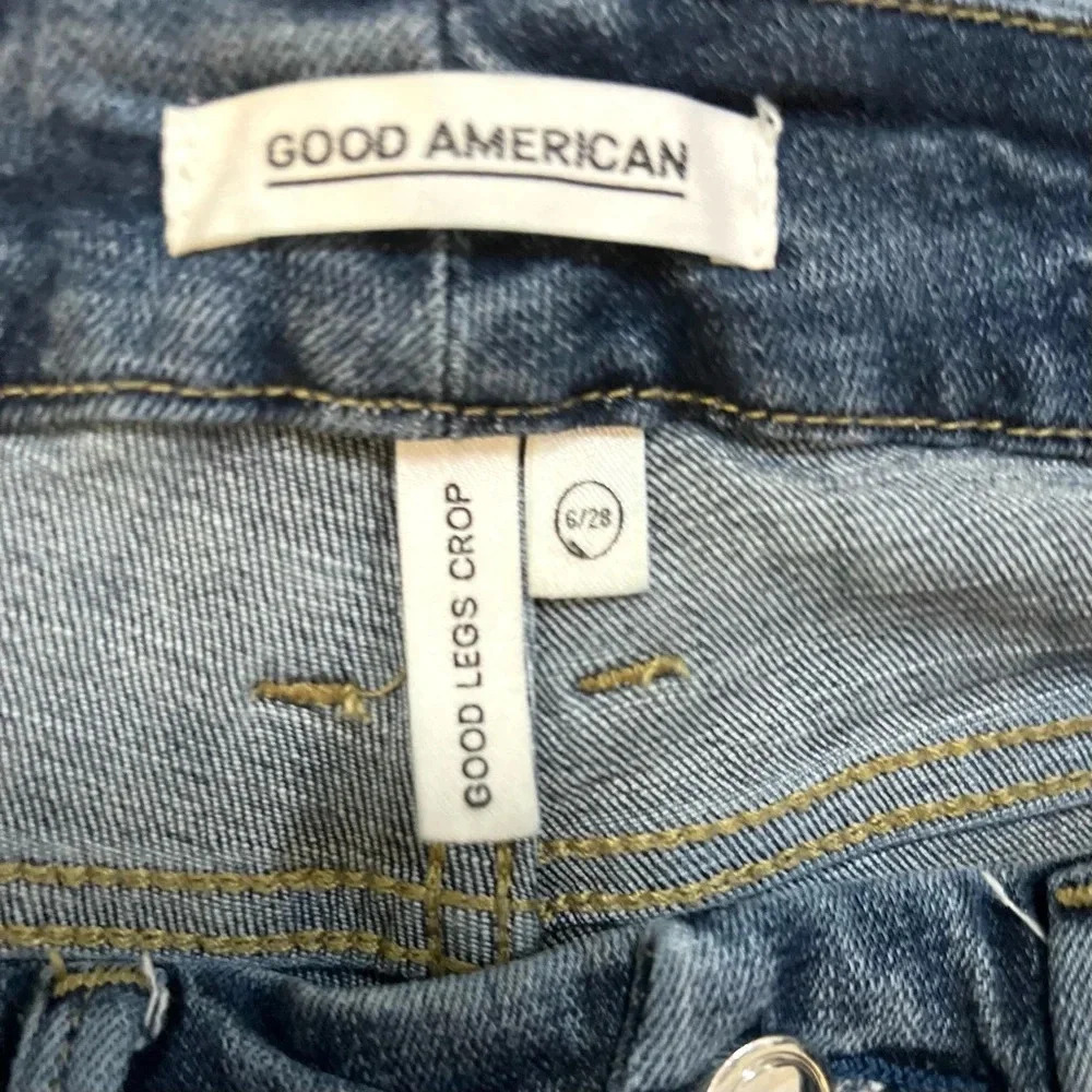 GOOD AMERICAN Good Legs Distressed Blue High Rise Skinny Crop Jeans Sz 6 /‎ 28 - Picture 4 of 6
